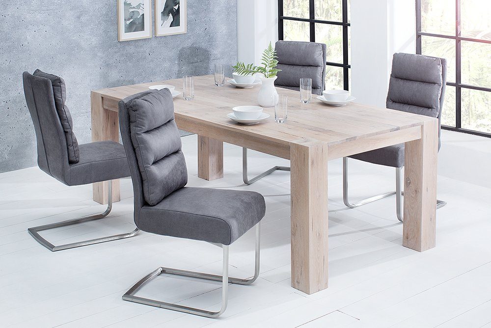 riess-ambiente Freischwinger COMFORT vintage grau / silber, Esszimmer · Microfaser · Edelstahl · Industrial