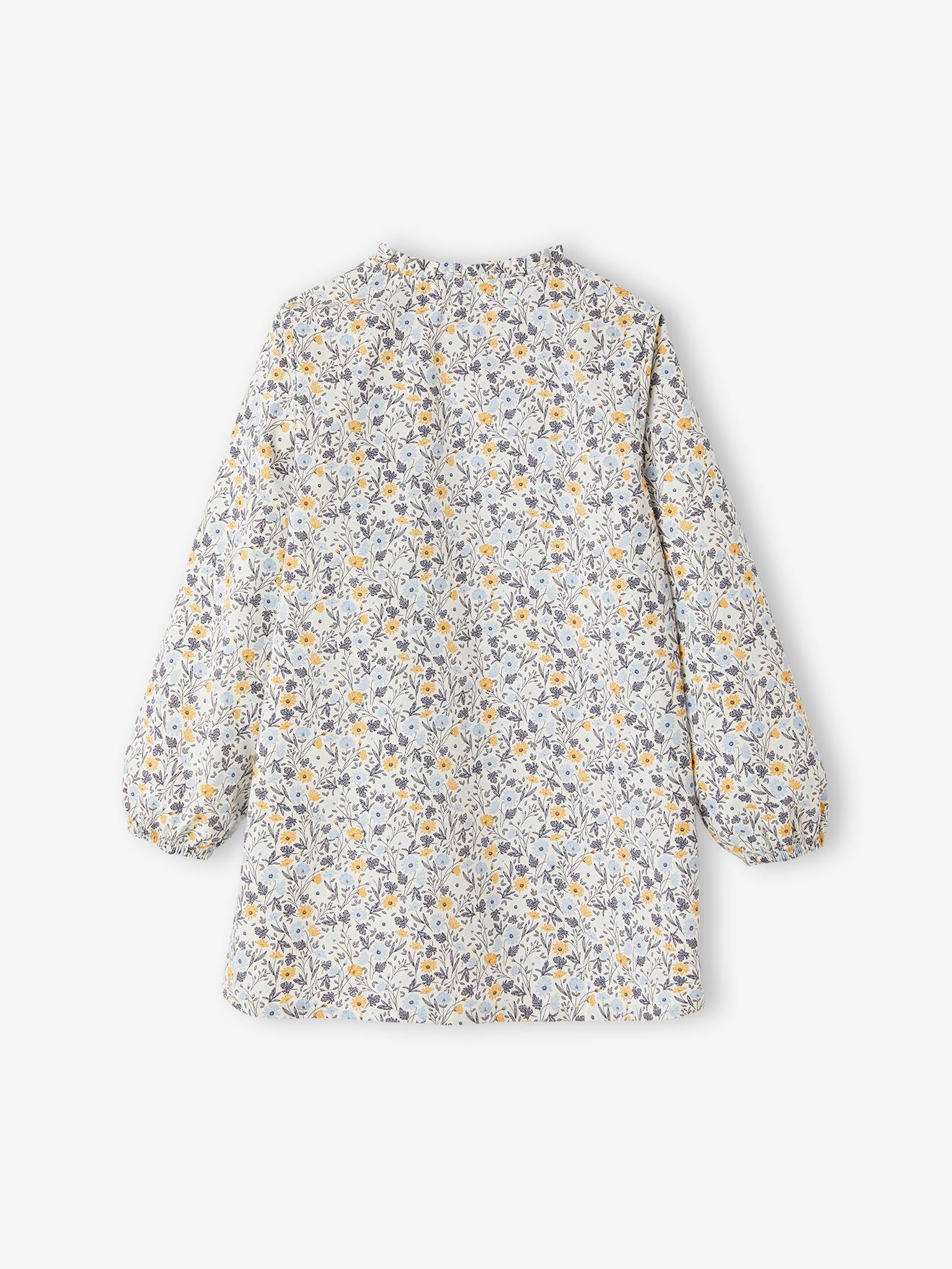 Tablier à fleurs personnalisable fille bleu