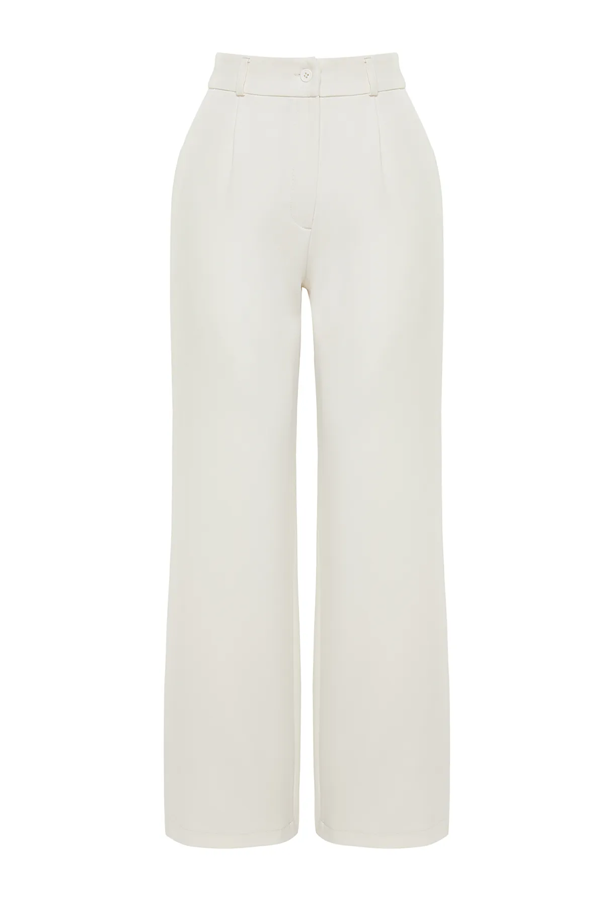 Trendyol Collection  Ecrufarbene, gewebte Hose mit hoher Taille und weitem Bein/Plissee mit weitem Bein TWOAW21PL0076