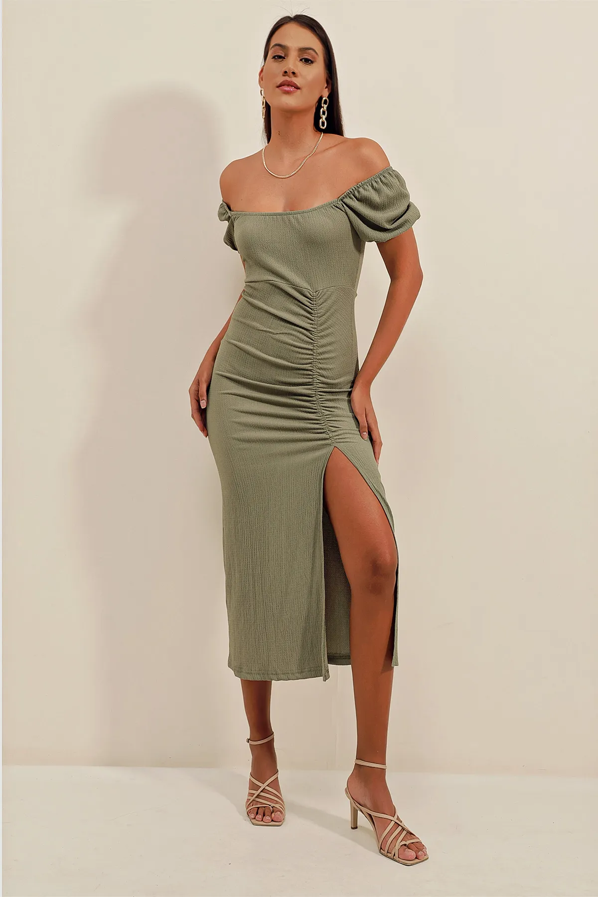 Bigdart  2396 Sommerstrickkleid mit Schlitz - Çağla