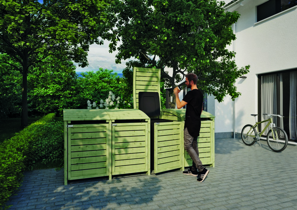 TETZNER & JENTZSCH Mülltonnenbox Mülltonnenabtrennung 4-fach B300 x T90 x H120 cm, inkl. Rückwand