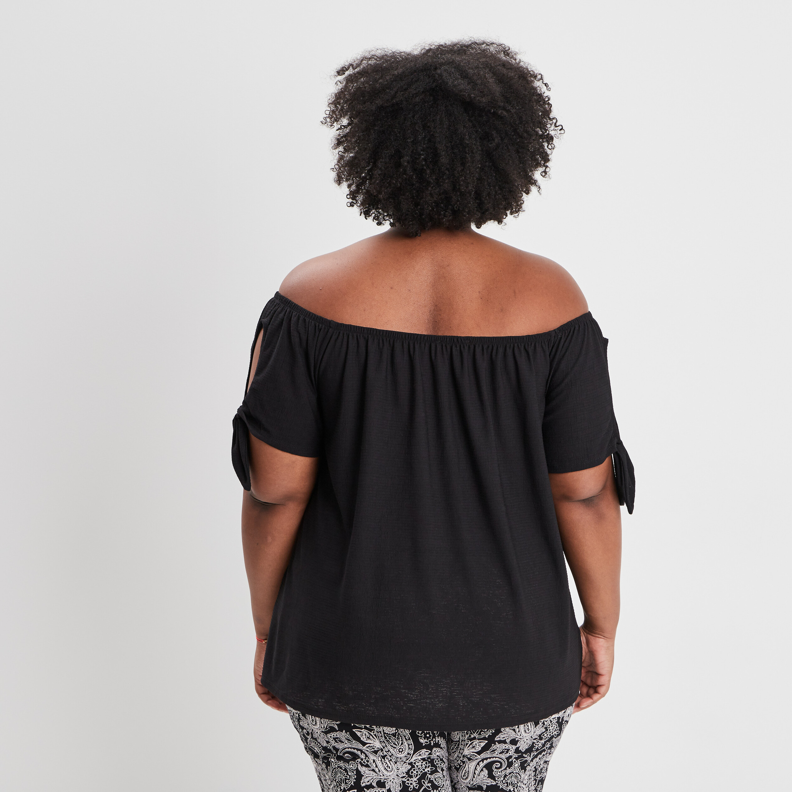 T-shirt col bardot manches courtes noir femme grande taille | La Halle