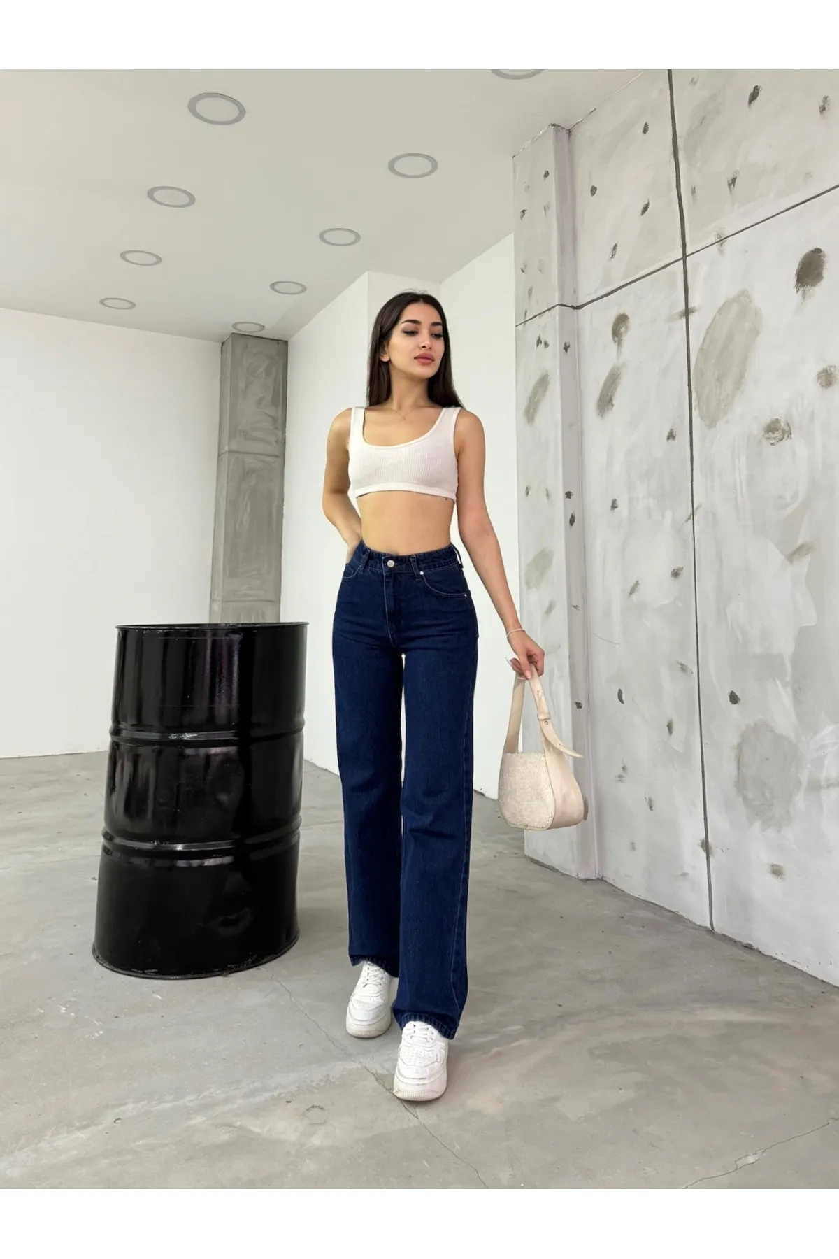BİKELİFE  Marineblaue Palazzo-Jeans mit hoher Taille