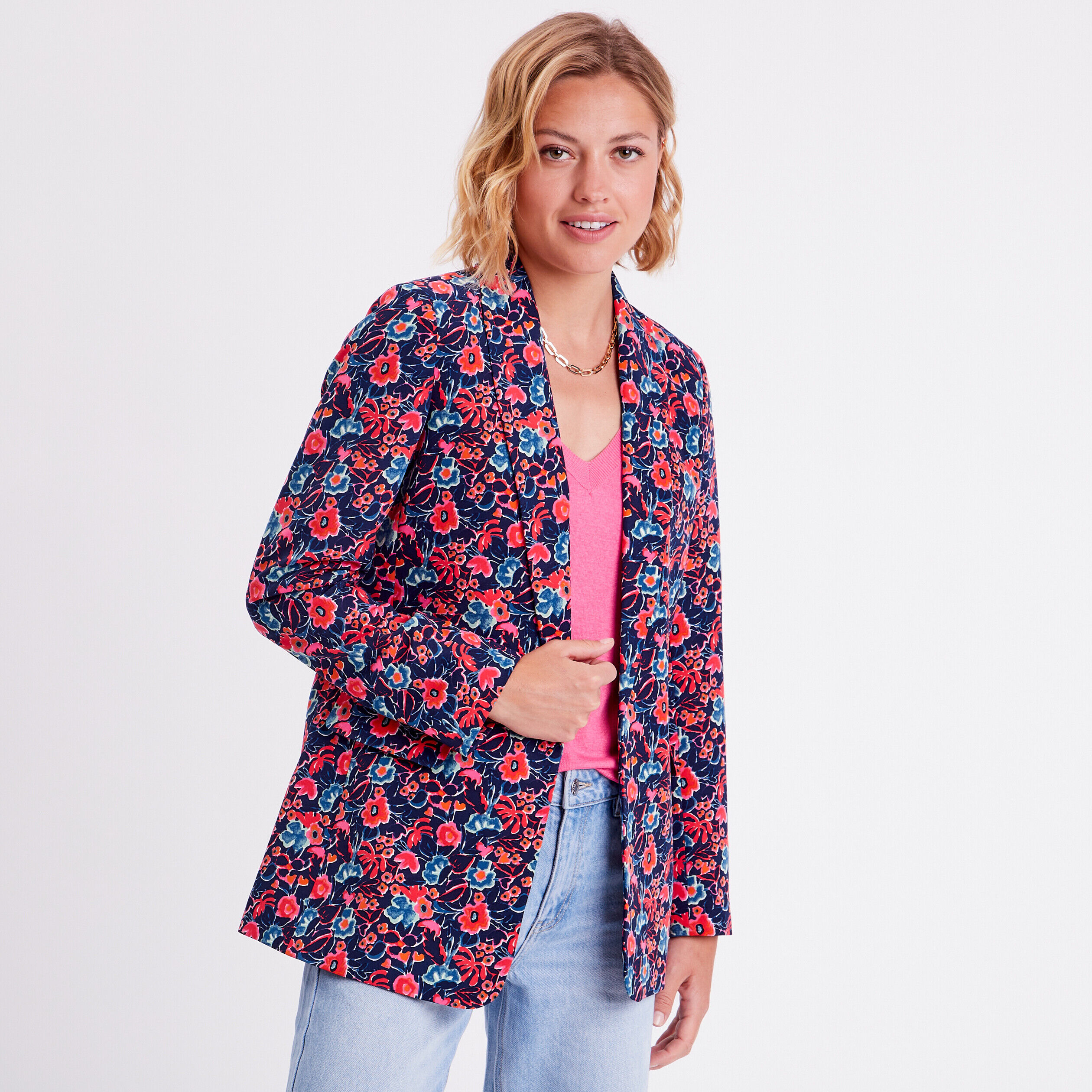 Veste blazer col châle bleu marine femme | Cache Cache