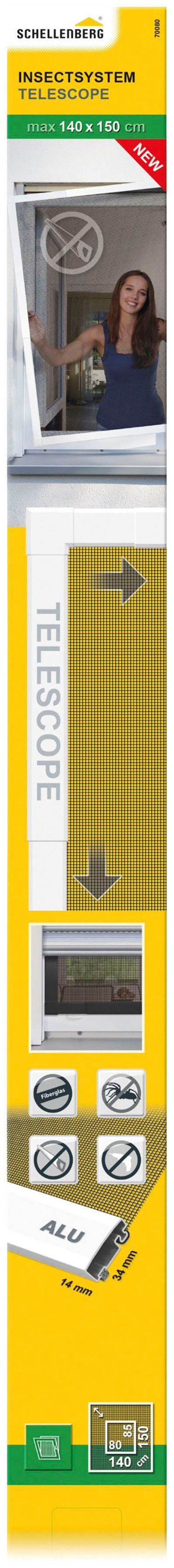 SCHELLENBERG Insektenschutz-Fensterrahmen Telescope, ausziehbarer Insektenschutz-Rahmen, für Fenster bis max. 140 x 150 cm, weiß, 70080