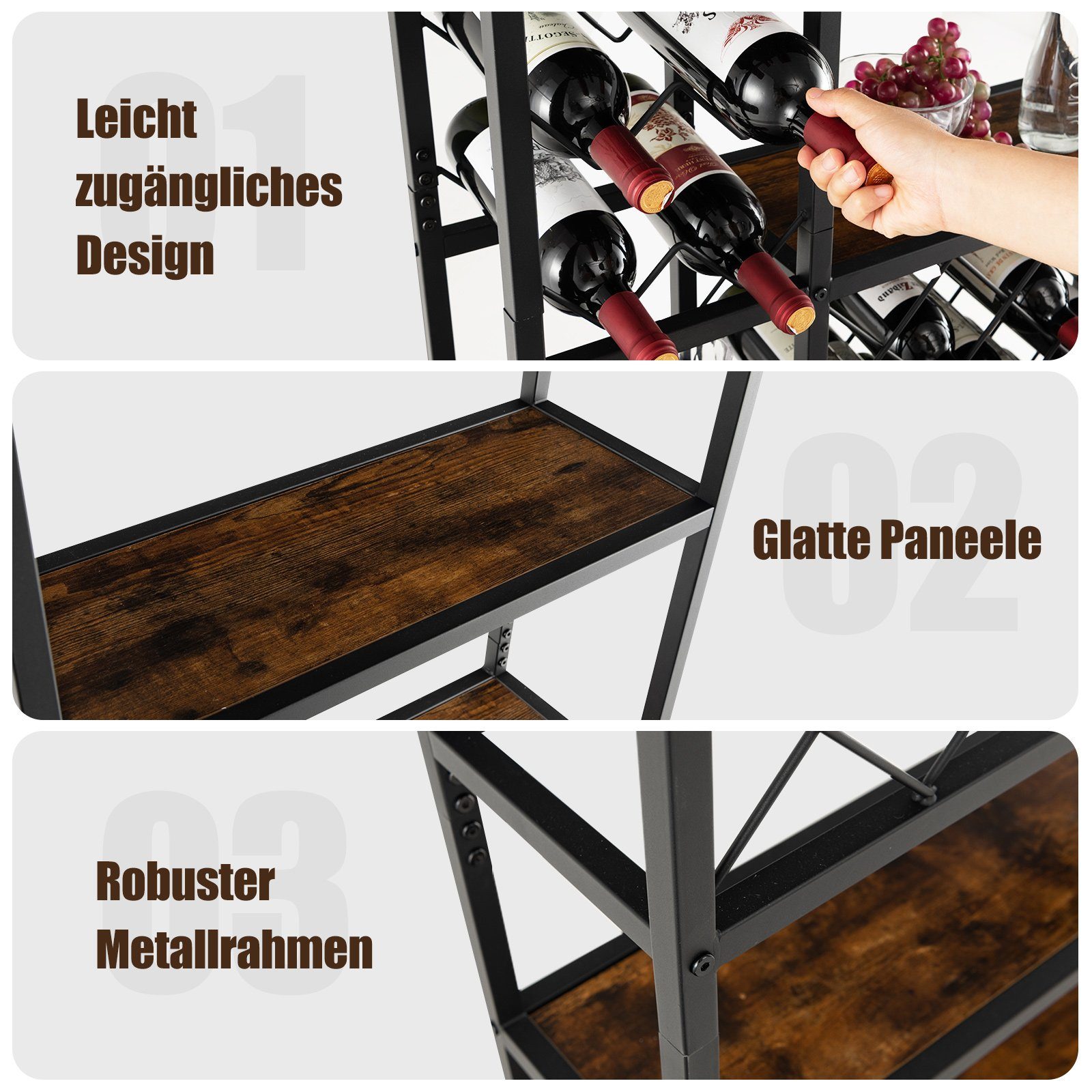 COSTWAY Weinregal, stehend, Metall, für 27 Flaschen, mit Glashaltern & Regal