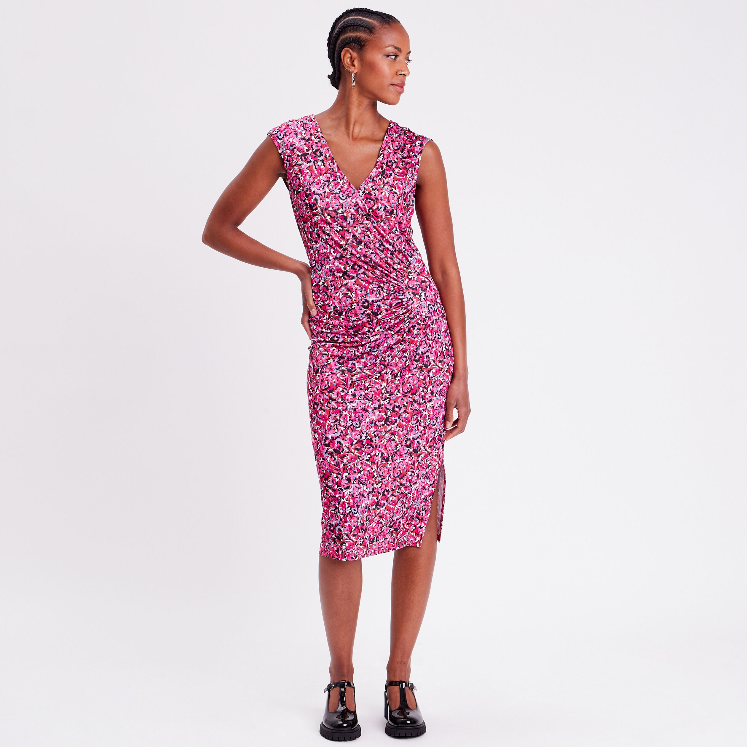 Robe midi droite drapée satin rouge femme | Cache Cache