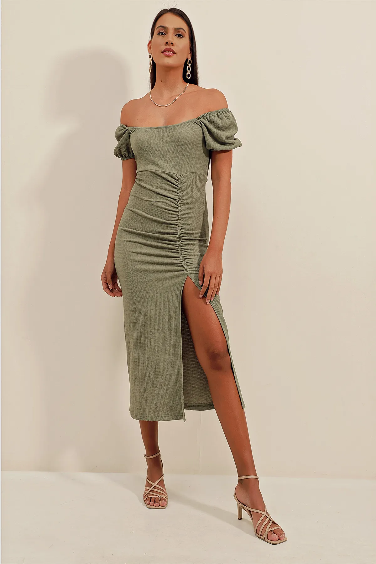 Bigdart  2396 Sommerstrickkleid mit Schlitz - Çağla
