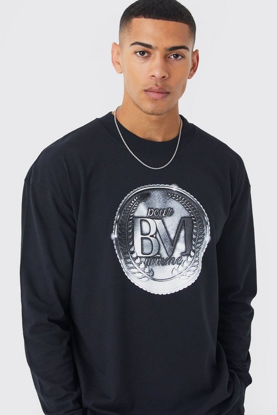 Langärmliges Oversize T-Shirt mit Bm-Print
