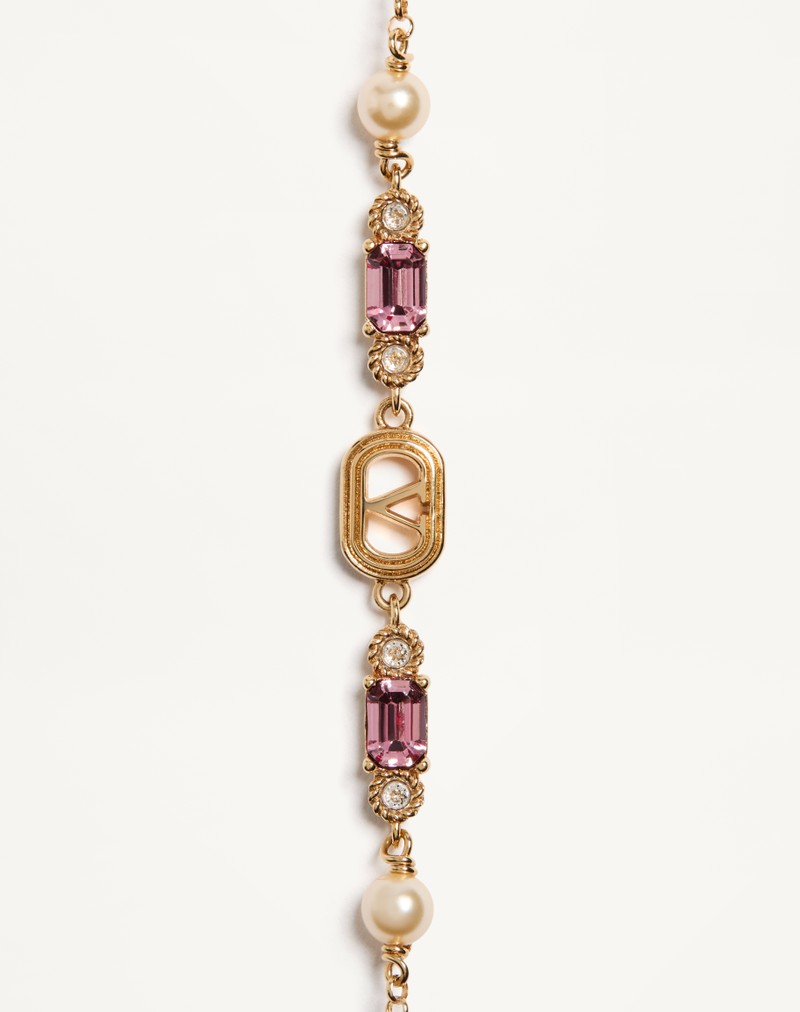Ovalet armbånd i metal, perler og Swarovski® krystaller