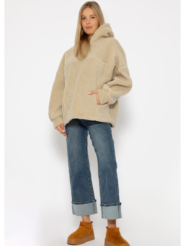 SASSYCLASSY Oversize Teddy Pullover mit Kapuze in Hellbeige günstig kaufen S