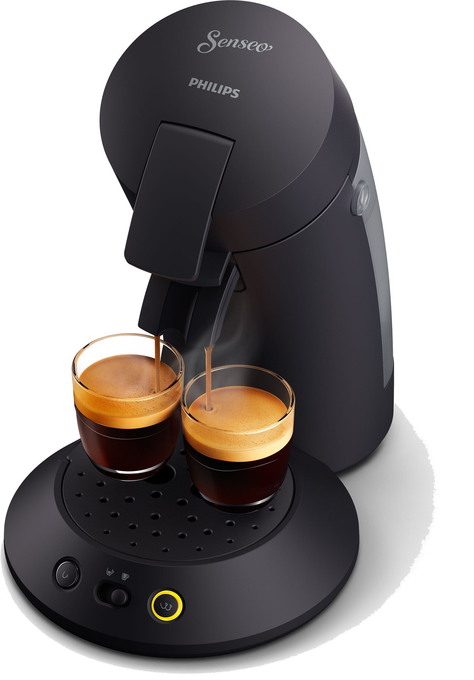 Philips Senseo Kaffeepadmaschine Original Plus CSA 210/60, aus 28% recyceltem Plastik und mit 2 Kaffeespezialitäten, mattschwarz