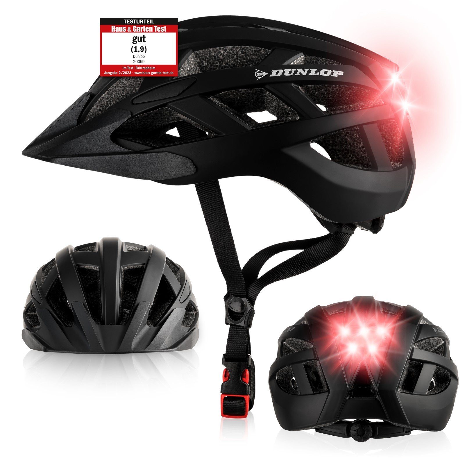 Dunlop Fahrradhelm Fahrradhelm mit Licht 3 Größen 3 Farben