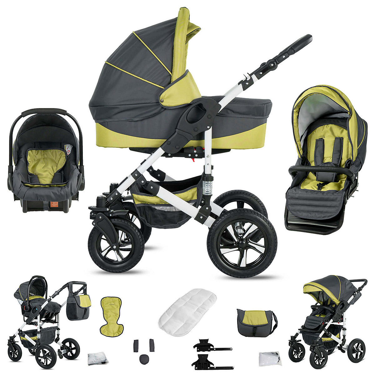 Hamburg | 3 in 1 Kombi Kinderwagen Komplettset | Hartgummireifen Kombikinderwagen