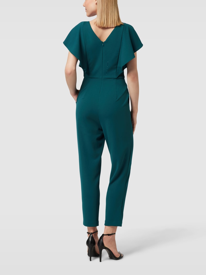 Jumpsuit mit Rüschen in dunkelgrün meliert