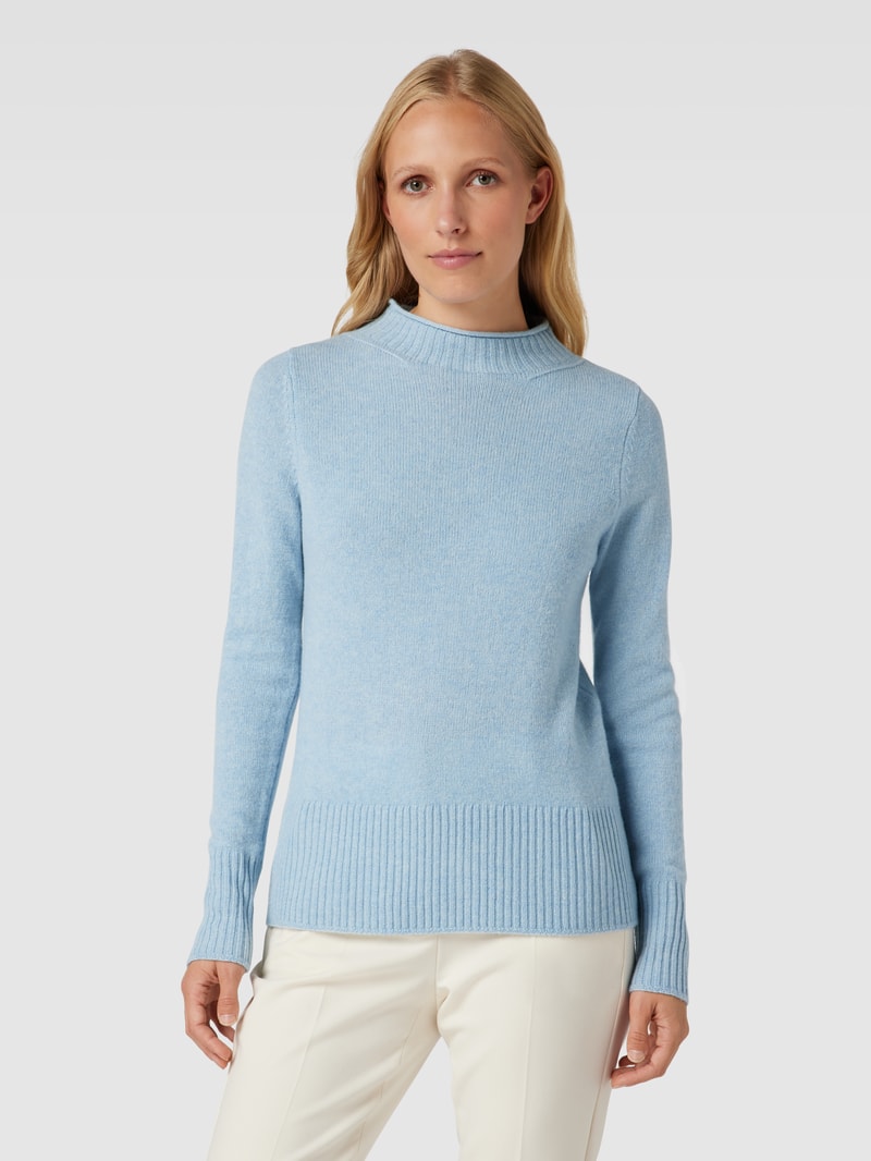 Strickpullover aus Wolle mit Stehkragen in bleu