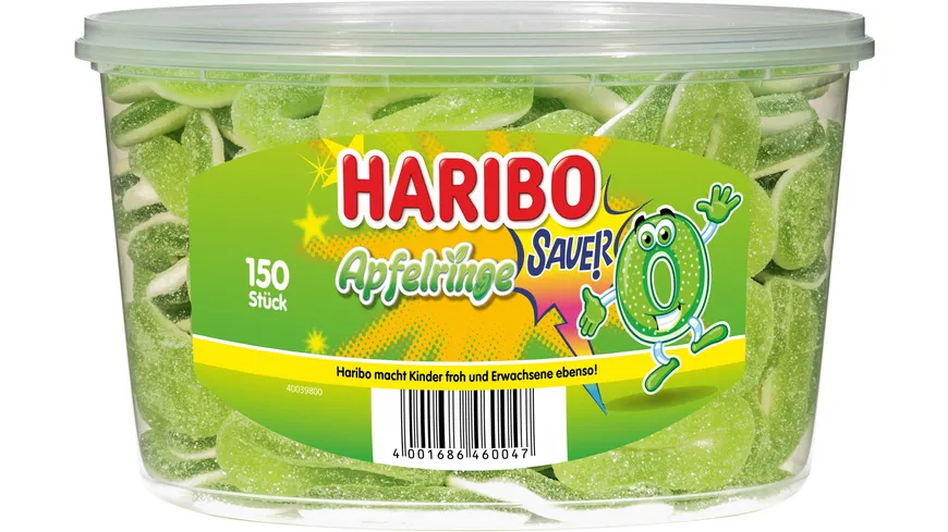 Haribo Fruchtgummi mit Schaumzucker Apfelringe Sauer Runddose 1200 g