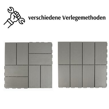 Plastkon Klickfliesen Balkonfliesen Terrassenfliesen Klickfliese 3 Größe Graphit Grau SET, Frostbeständig, Komplettbausatz, wetterfest, Rutschfeste Oberfläche, leicht zu reinigen, einfach zu installieren, Frostsicher