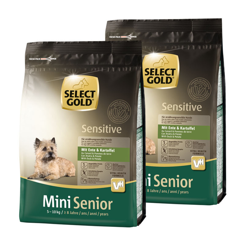 SELECT GOLD Hundetrockenfutter SELECT GOLD Sensitive Mini Senior Ente & Kartoffel 2x1 kg