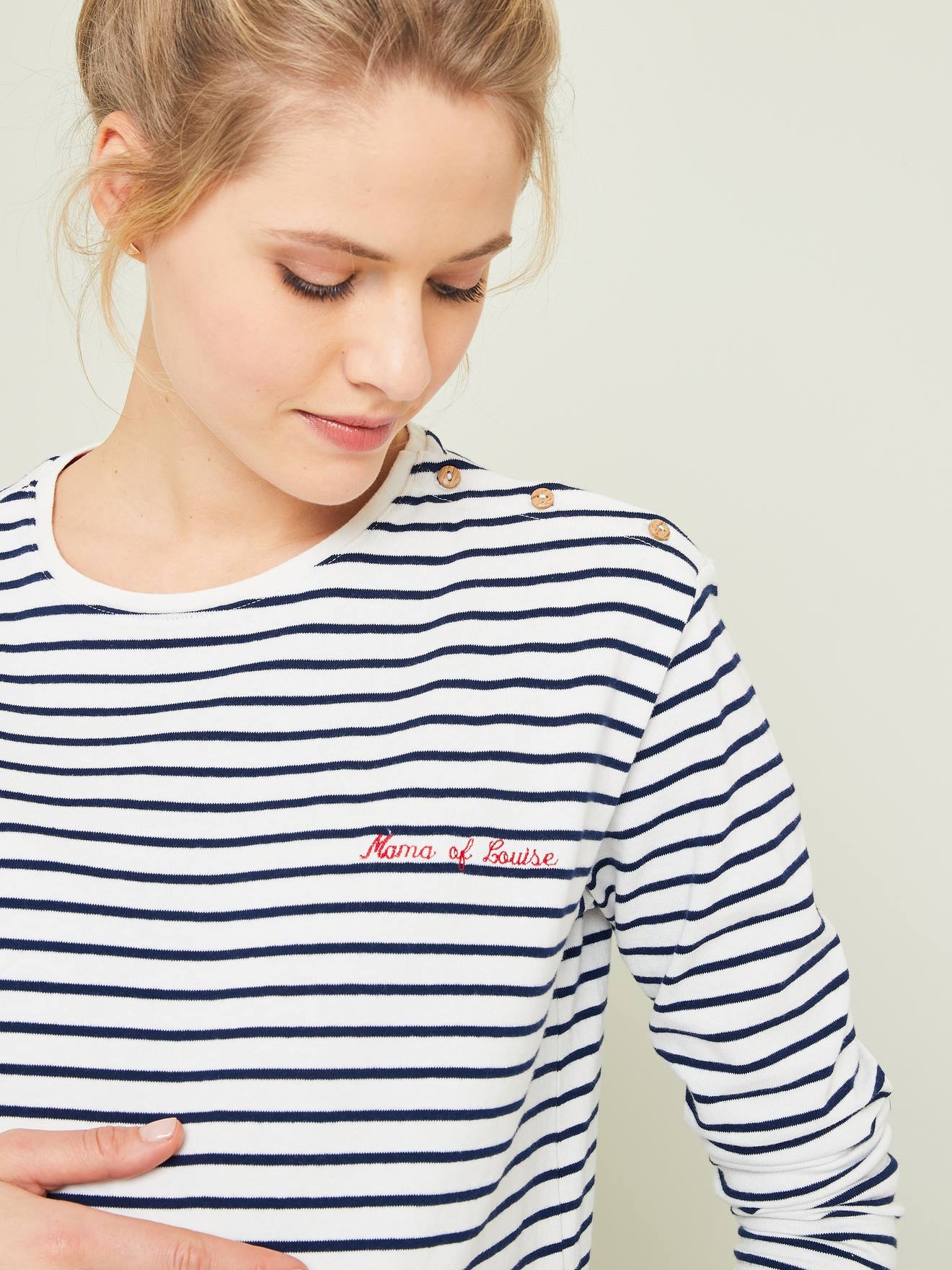 Vertbaudet Shirt für die Schwangerschaft, personalisierbar - blau/weiß gestreift