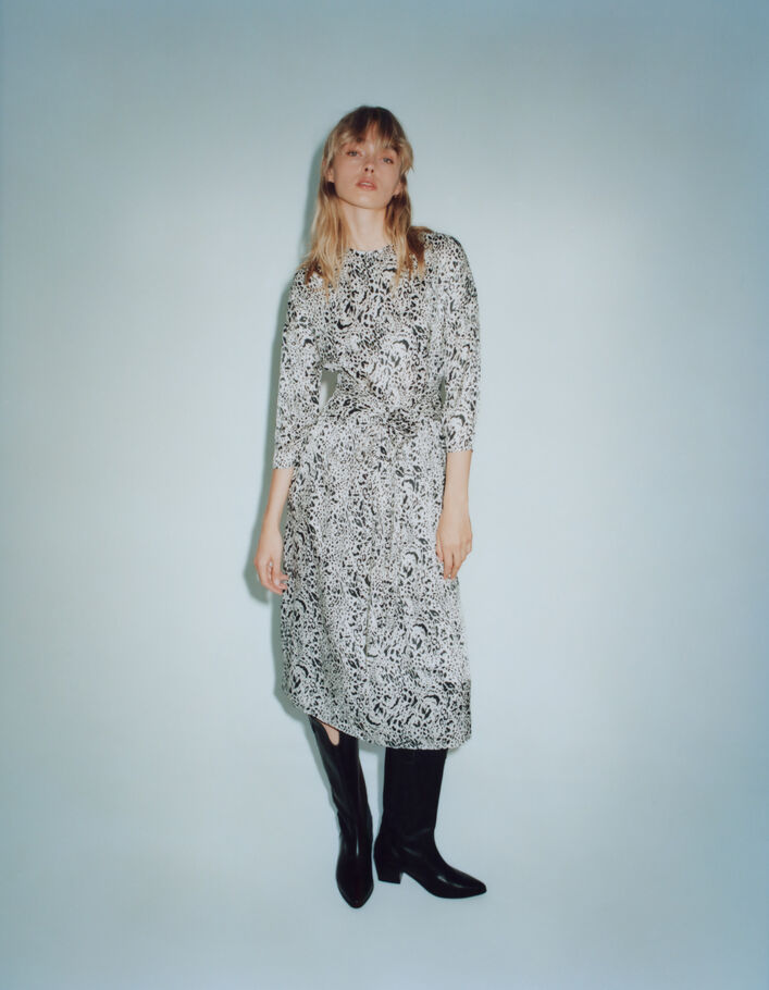 Robe midi blanc cassé imprimé animalier Femme