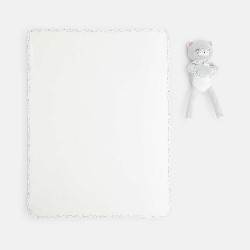 Doudou chat et plaid blanc naissance
