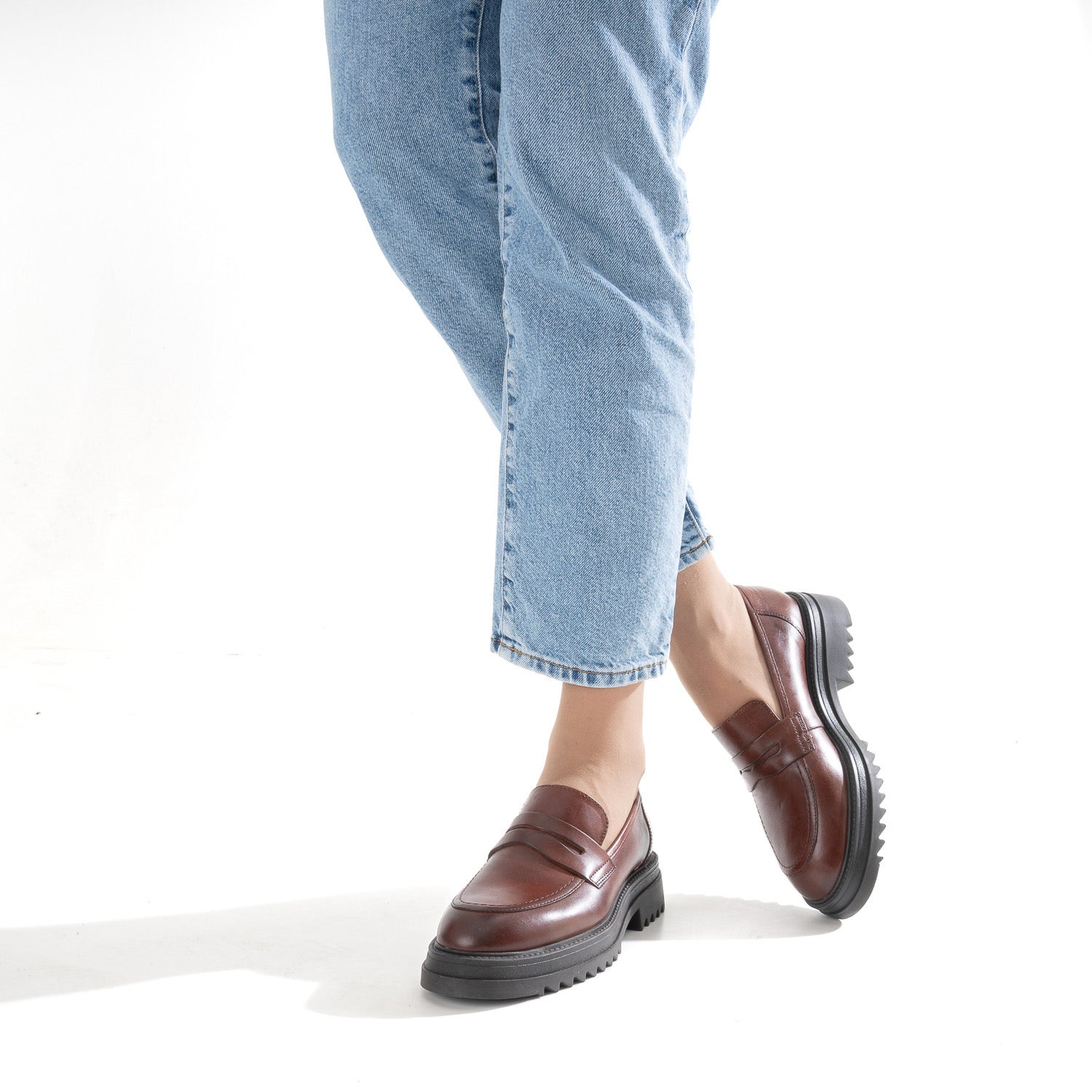 Mocassin TEXTO cognac en cuir à semelle crantée
