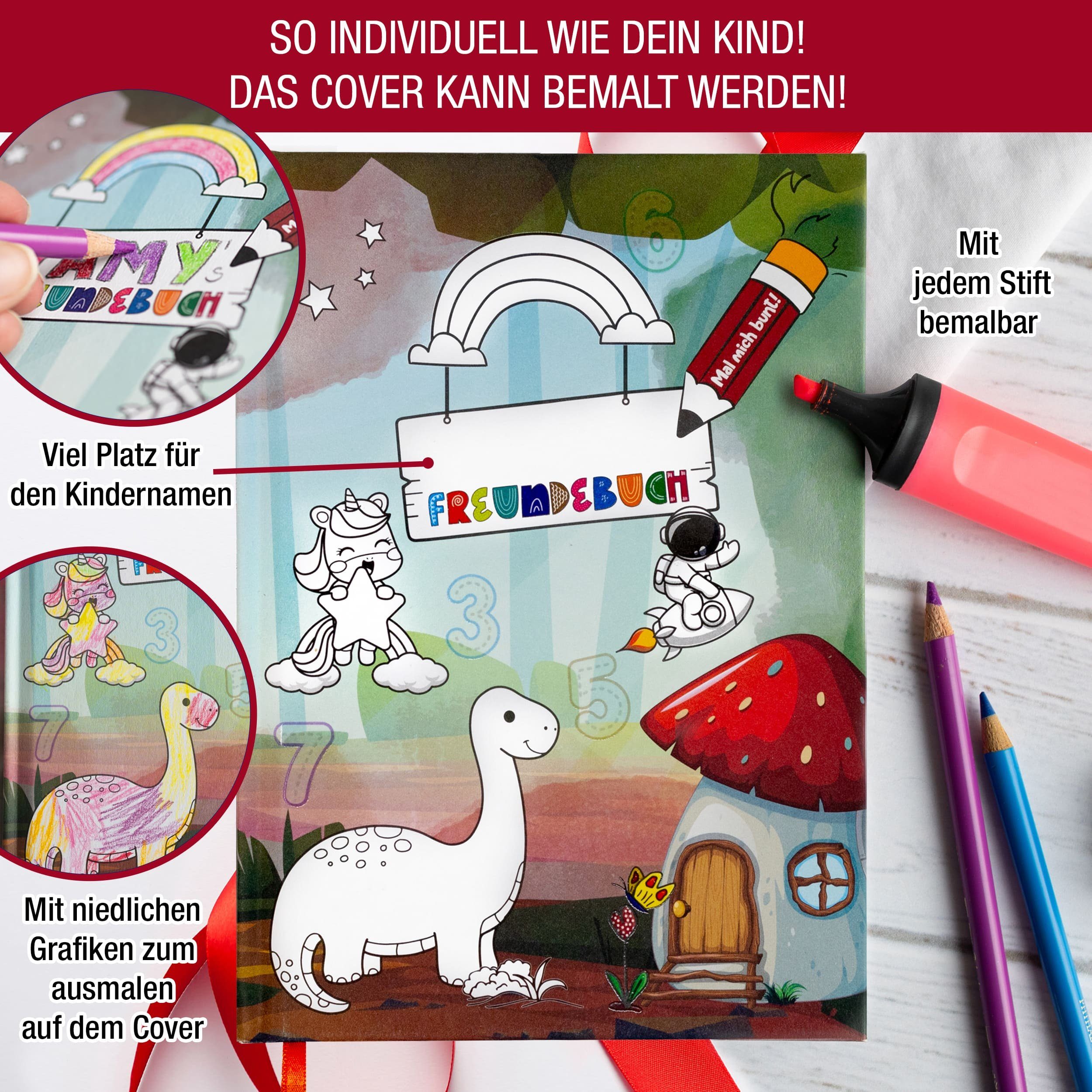 TOBJA Poesiealbum Freundebuch für Kindergarten & Krippe, Individuell gestaltbares Cover, Erinnerungen an Freundschaften
