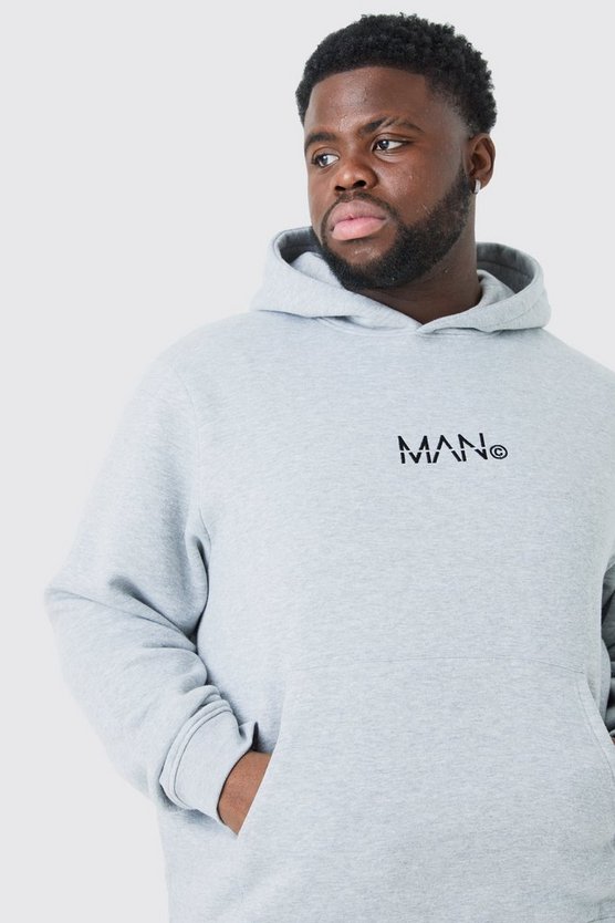Plus Man Dash Over The Head Hoodie In Grey Marl