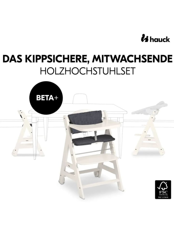 Hauck Beta Plus White 5-tlg. Newborn Set - Hochstuhl   2in1 in weiss,grau günstig kaufen onesize