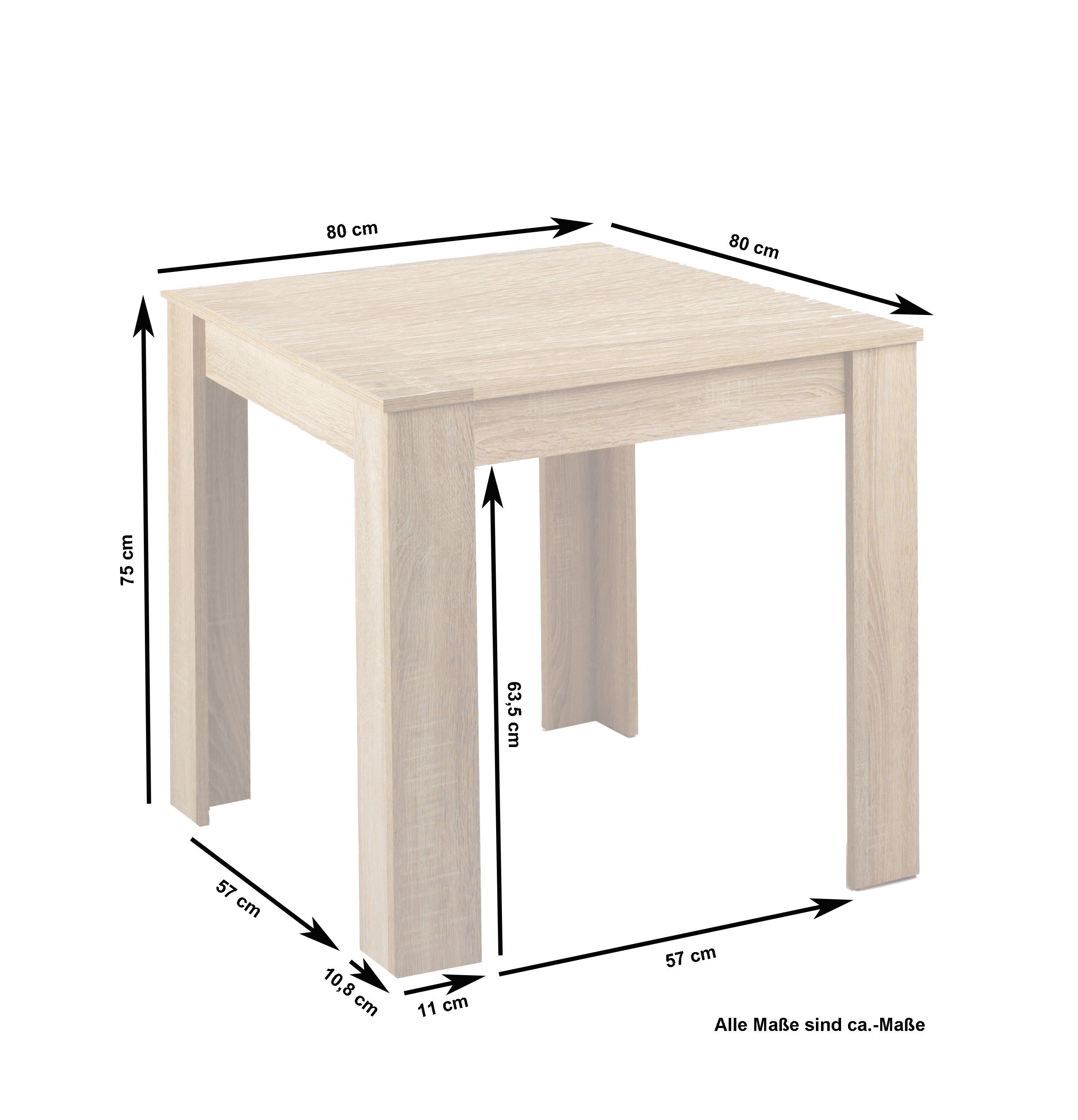 byLIVING Esstisch NEPAL (80 x 80 cm, in Eiche-Optik, Beton-Optik oder Weiß), Platzsparender Tisch
