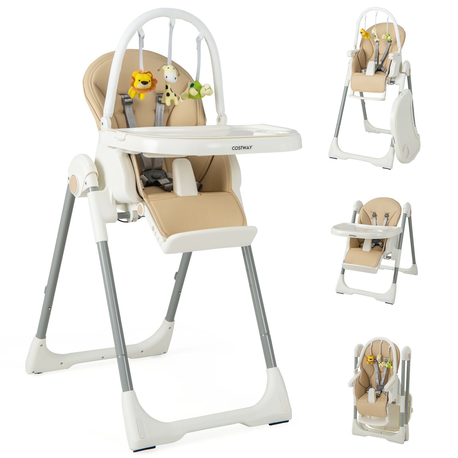 COSTWAY Hochstuhl Babystuhl, klappbar, 7 Höhen und 4-Fach verstellbar