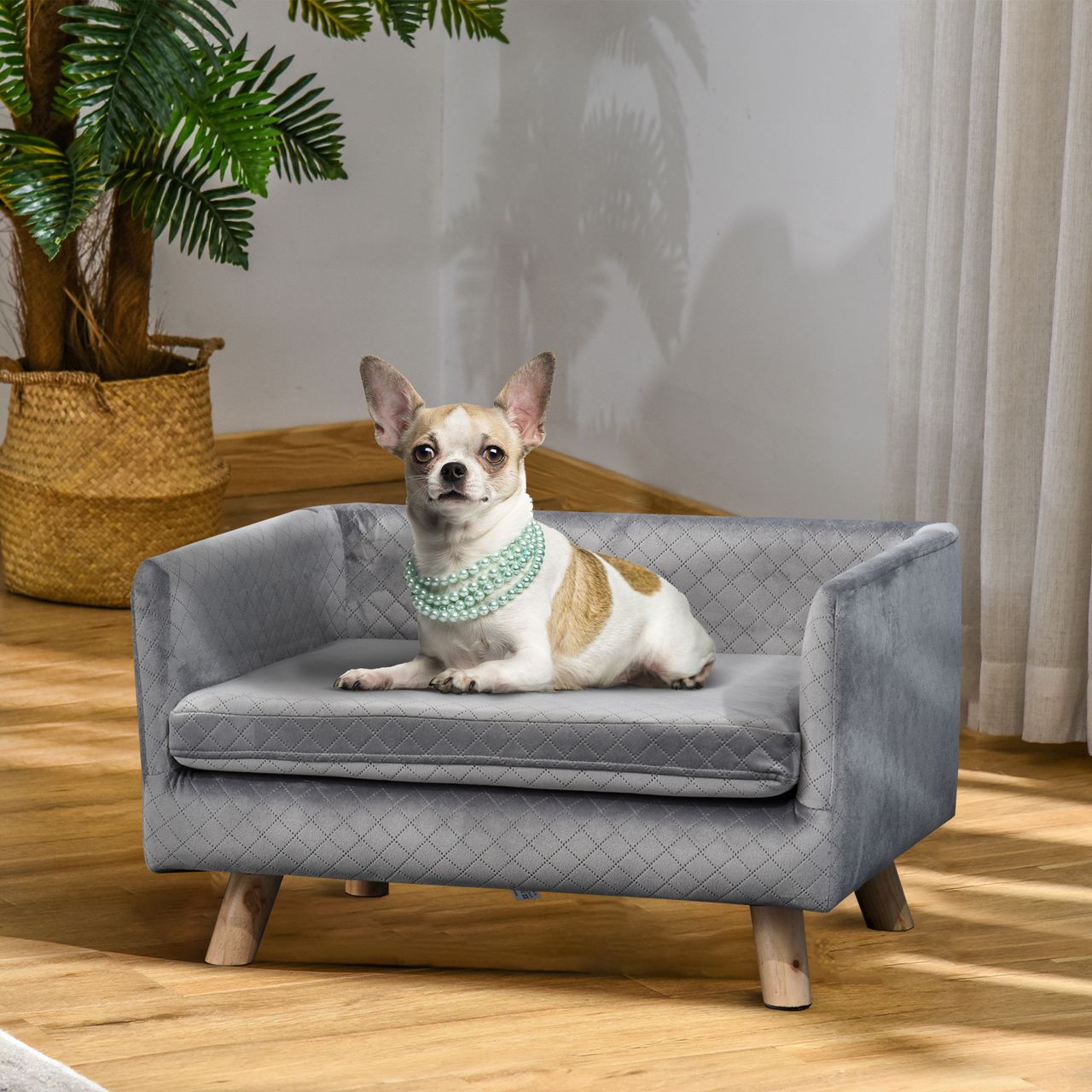 PawHut Hundesofa mit Holzbeinen Hundebett für kleine Hunde bis zu 8 kg Grau