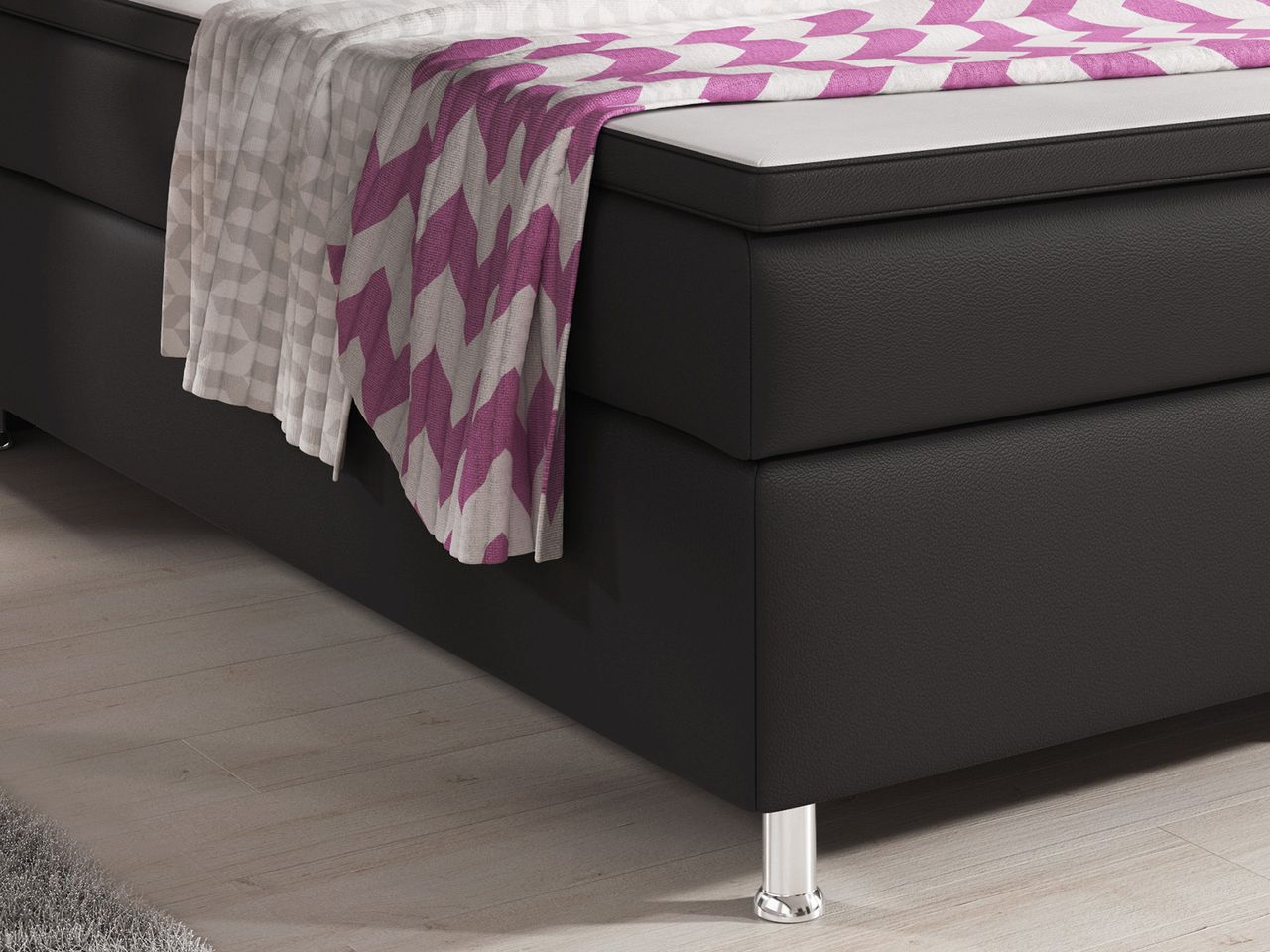 IHG Boxspringbett Oxford 180x200 cm Kunstleder Schwarz