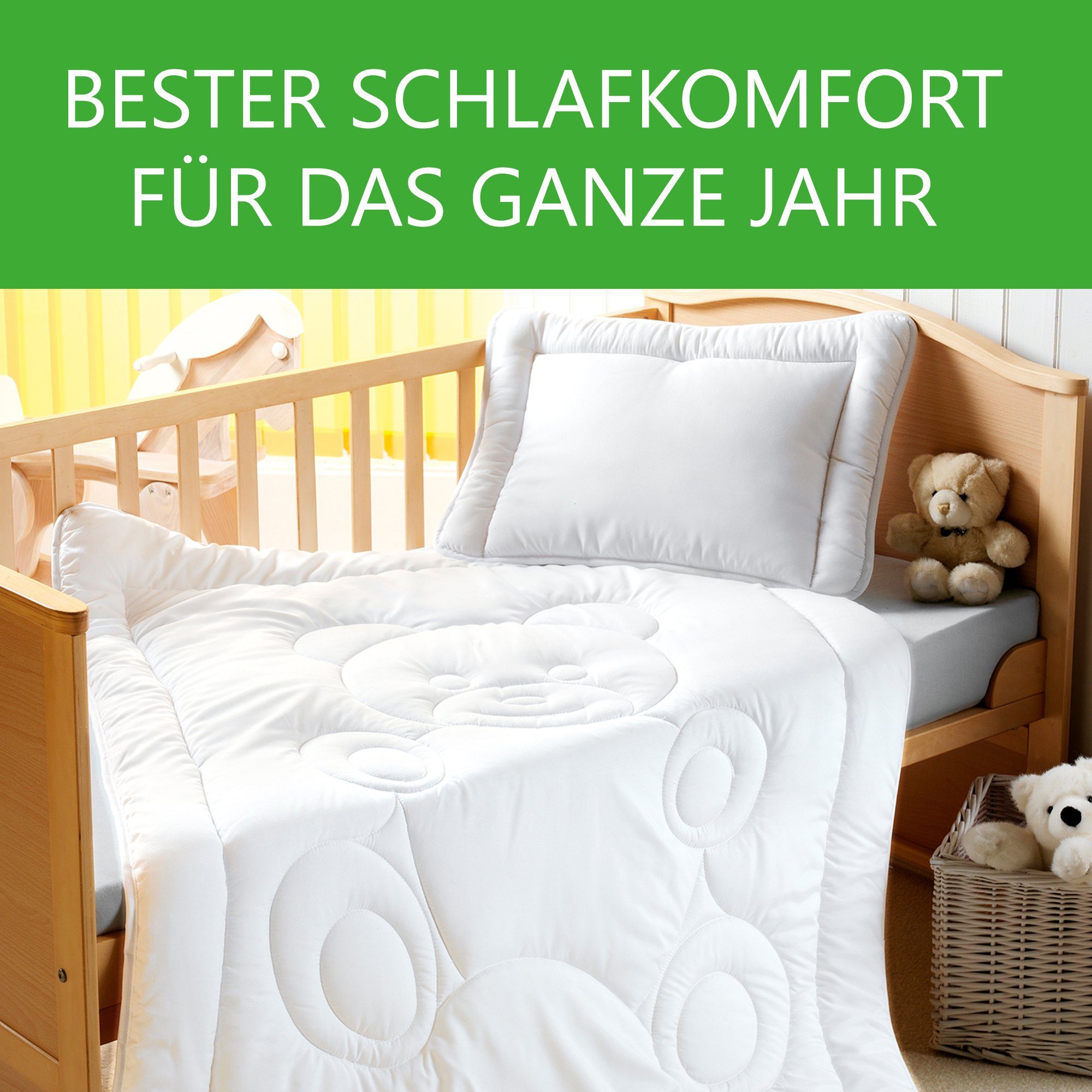 Kinderbettdecke + Kopfkissen, Kinderbettenset Teddy 2-teilig – Bettdecke 100x135 + Kopfkissen 40x60, DILUMA, Füllung: Polyester, Baby und Kinder Bettdecke Kissen Set, für Kinderbett Babybett