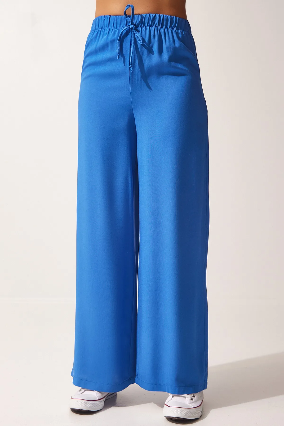 Happiness İstanbul  Blaue Damen-Palazzohose aus Baumwollviskose BV00076