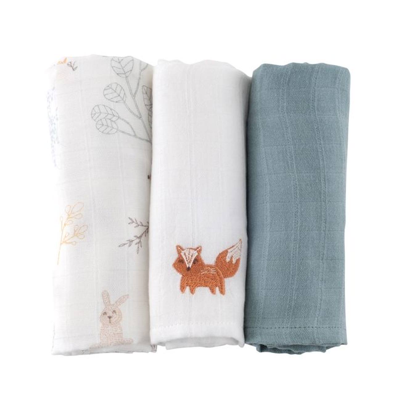 Lot de 3 langes en coton bio* Dream Forest beige
