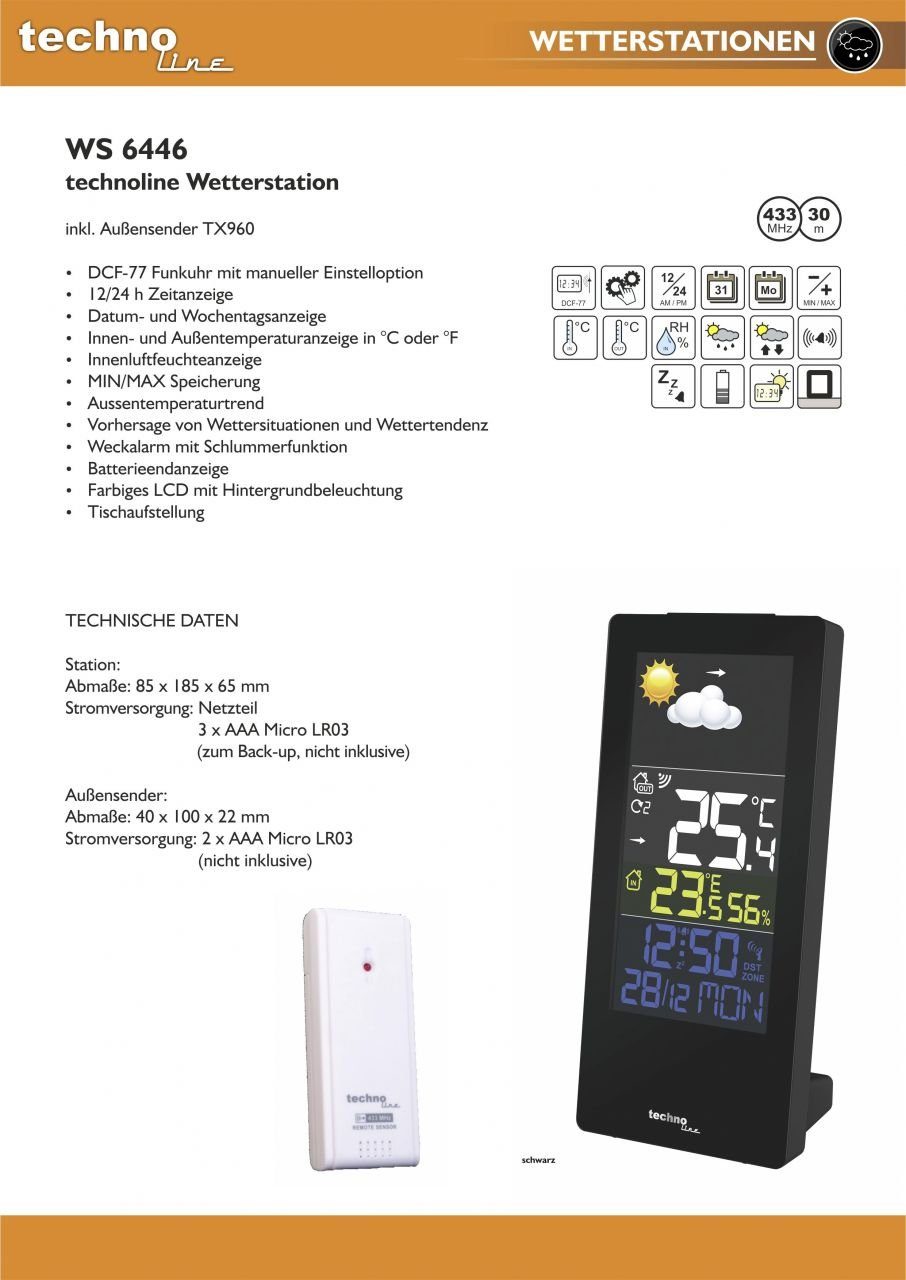 technoline Technoline Wetterstation WS 6446 LED-Display Wetterstation