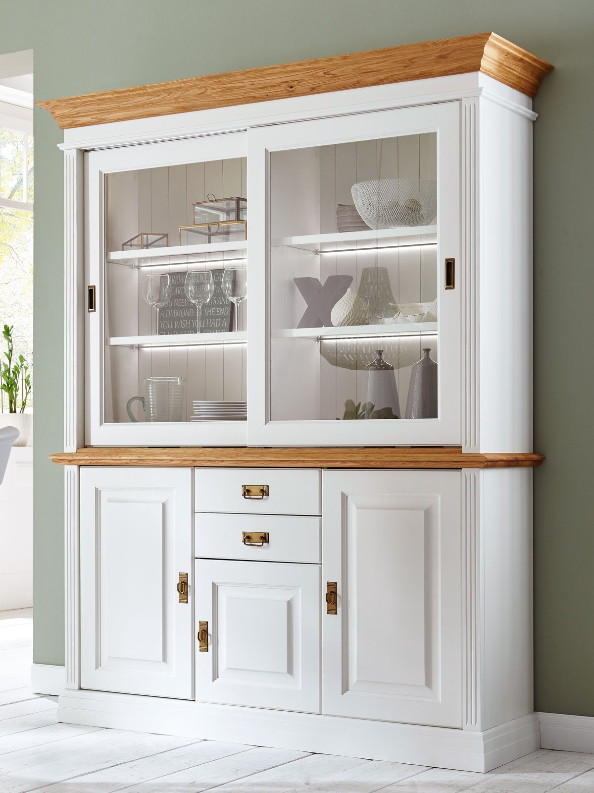 Casamia Buffet Büffet Sideboard mit Aufsatz Novara 5-trg 2 Schubl. Pinie Nordica weiß