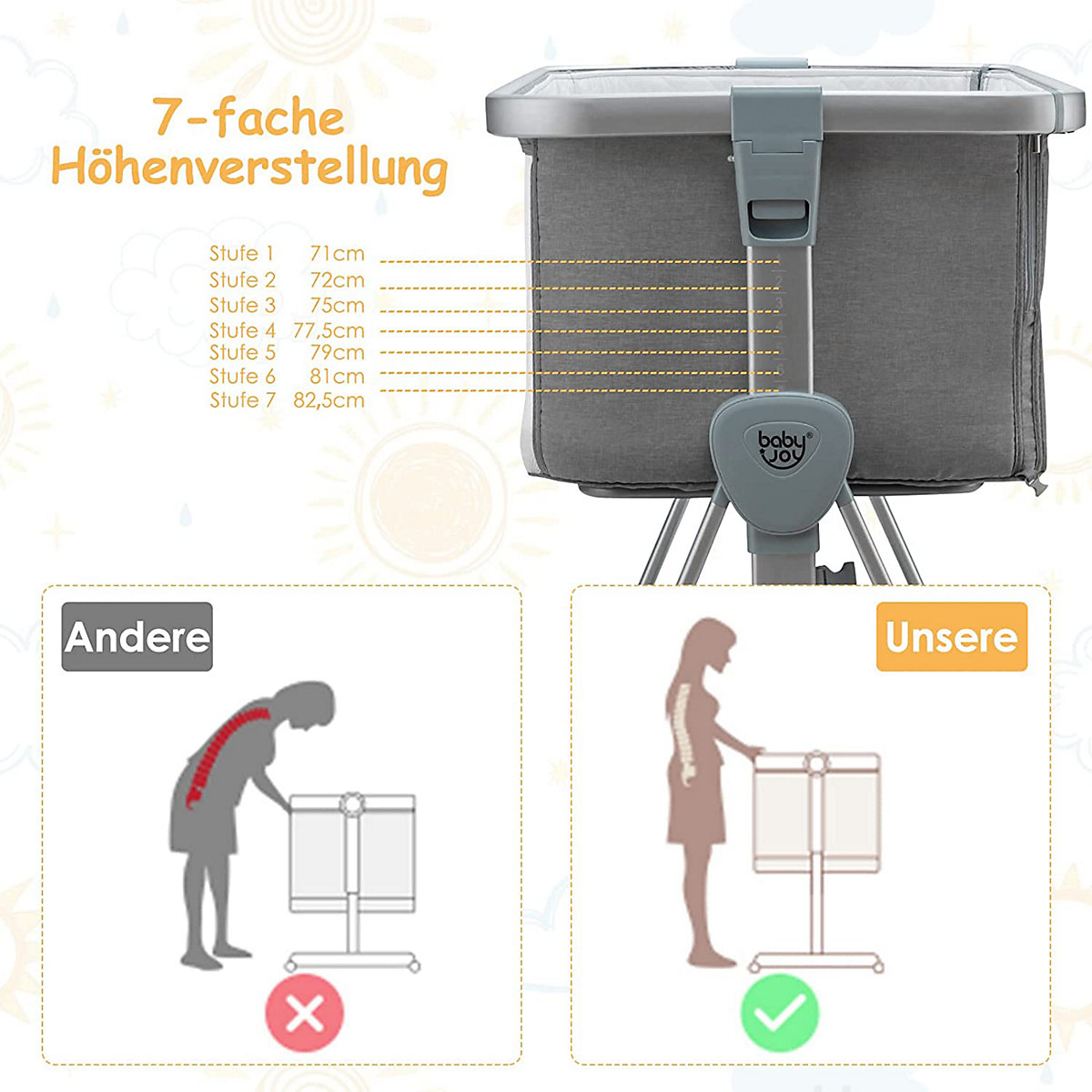 3 in 1 Beistellbett & Reisebett höhenverstellbar mit Matratze