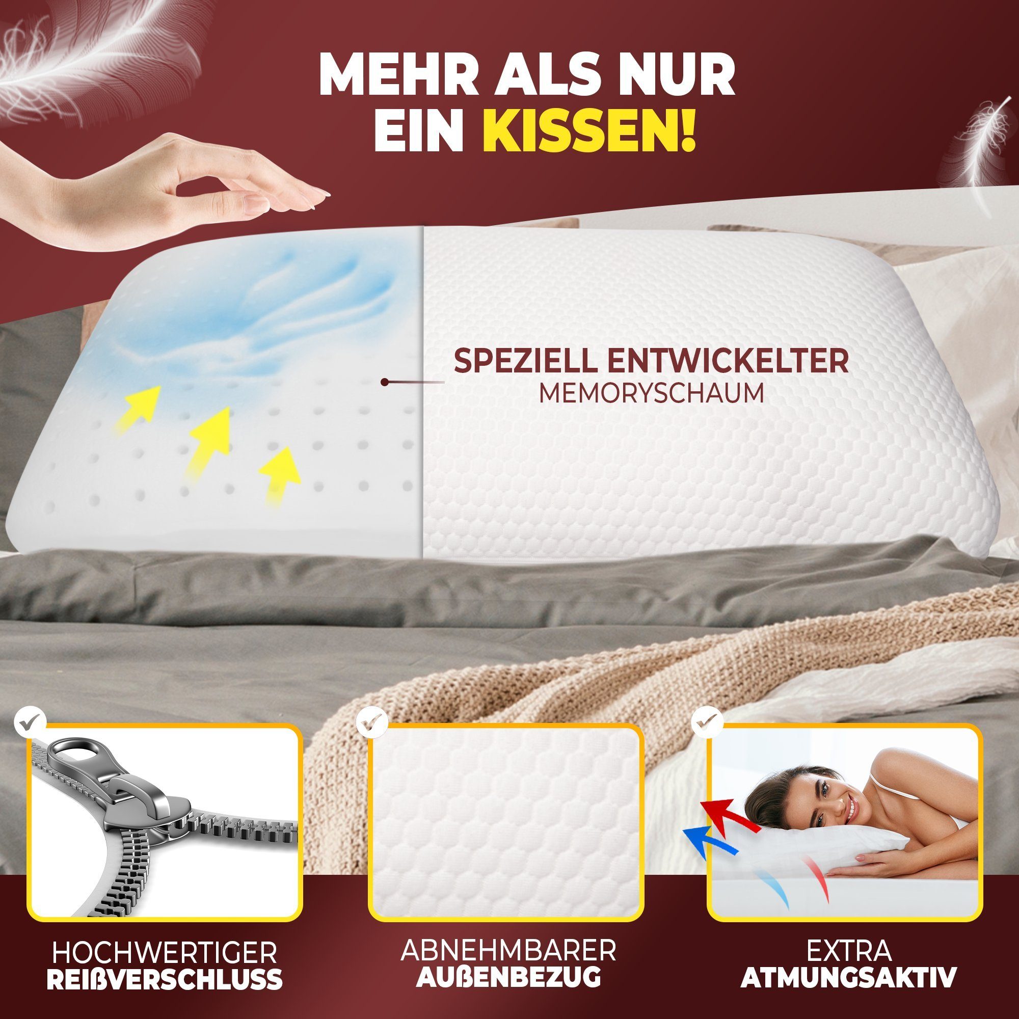FIT DREAMS PRESS FOR SLEEP Nackenkissen aus Memory Foam – Orthopädisches ergonomisches Kissen, Spar-Set, 1-tlg., Anti-Schnarch Set - Lendenkissen, schonend für Rücken, Nacken und Wirbelsäule – Nackenstützkissen