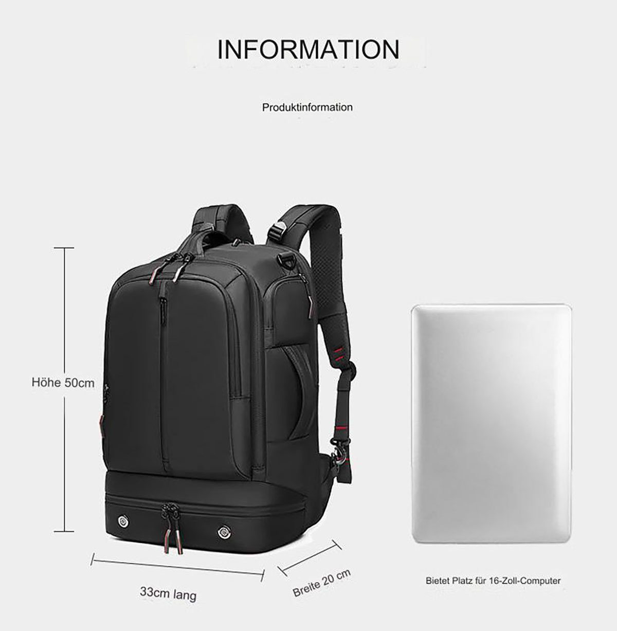 YYV Reiserucksack Reisetasche mit großem Fassungsvermögen, Perfekt für Sport, Reisen, Wandern und mehr.