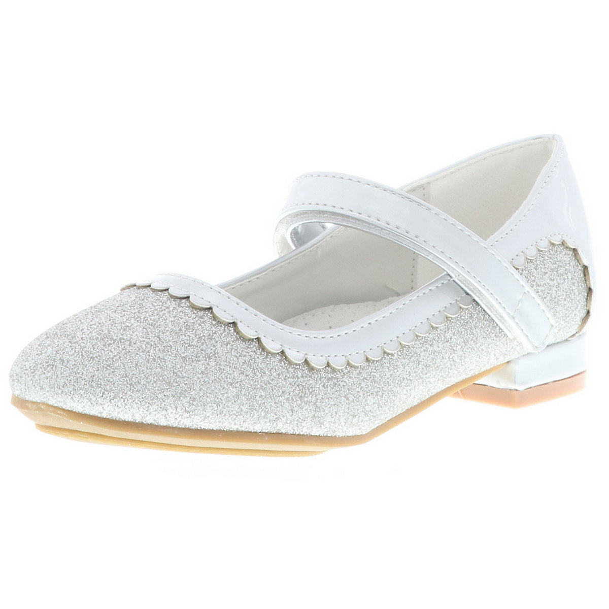 Kinder Mädchen Ballerinas Glitzer Blockabsatz silber