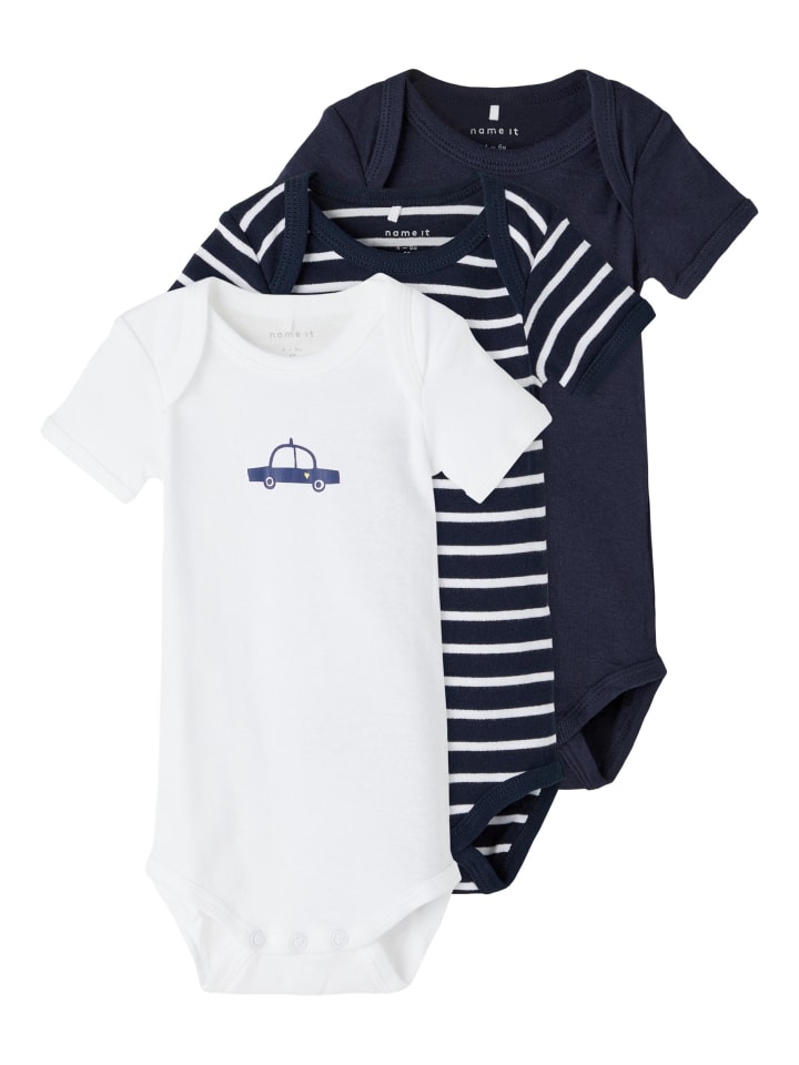 name it Jungen Baby-Bodys im 3er-Pack Auto Motiv in Blau günstig kaufen