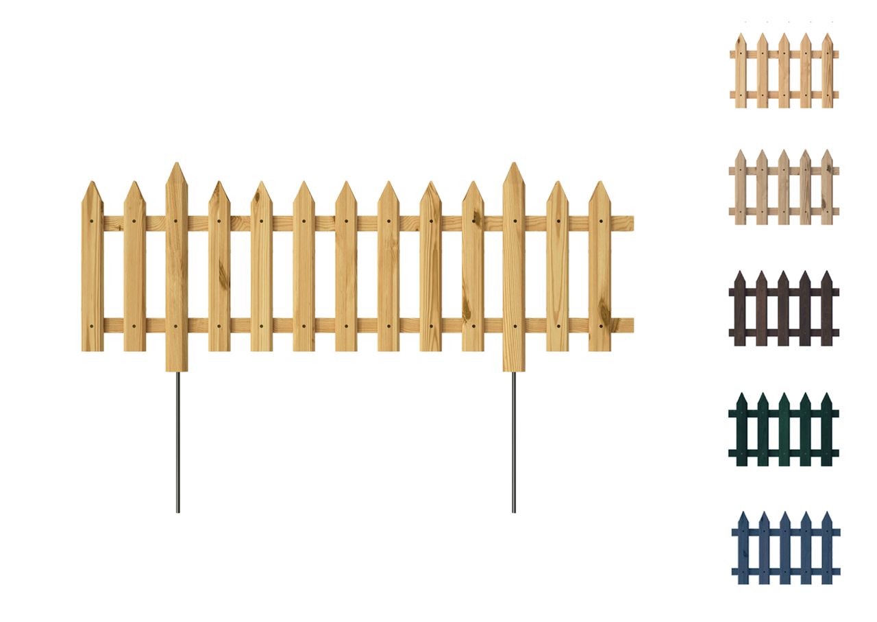 Pemicont Floranica Gartenzaun 1 STK 103cm Höhe 20cm Natürlich Kiefer imprägniert Steckzaun mit Metallstäben Zaun für Beete Gemüsebeete Wegeinfassungen Dekorative Gartenpalisade