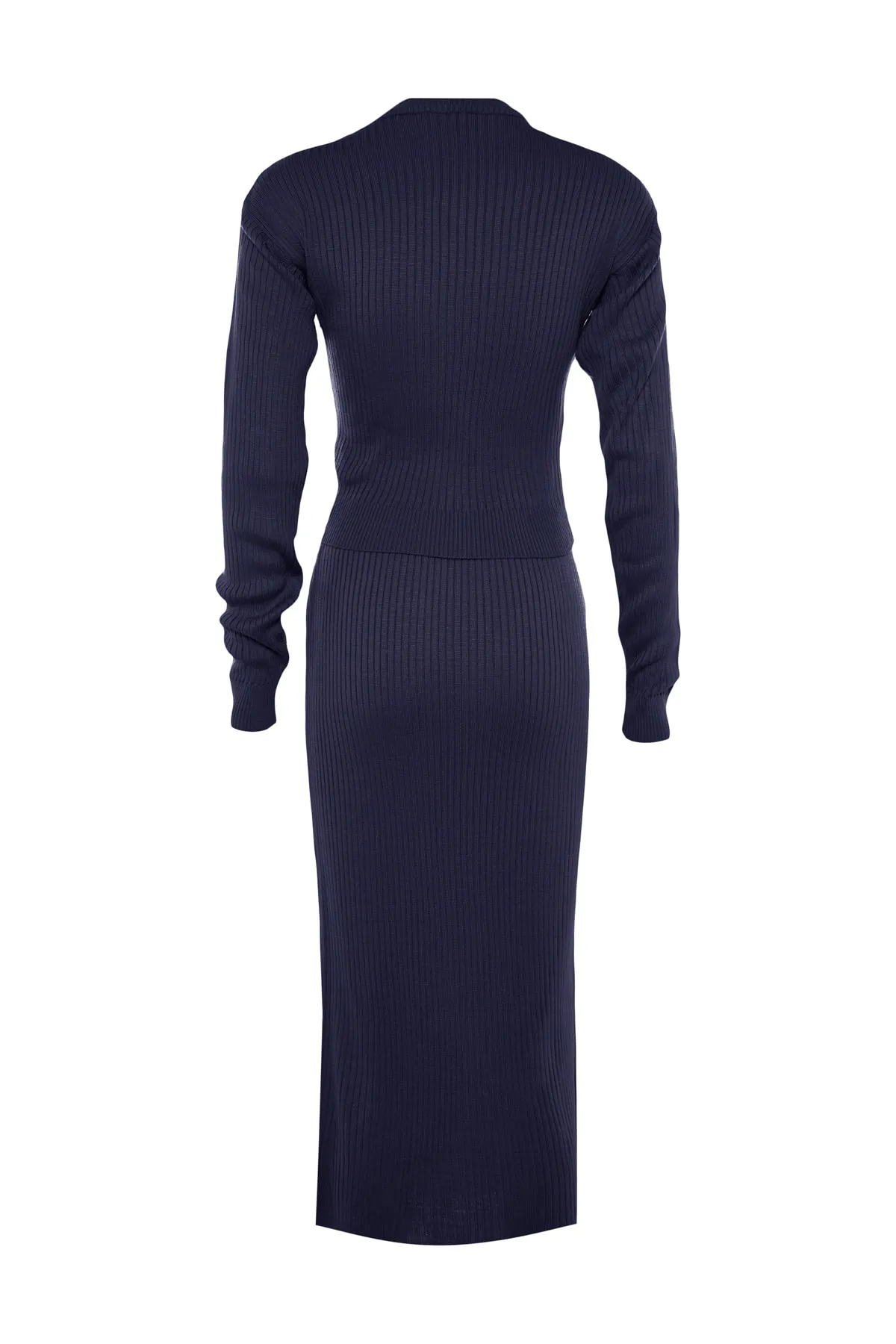 Trendyol Collection  Marineblaues, kurzes Strickoberteil und -unterteil-Set TWOAW23AU00240