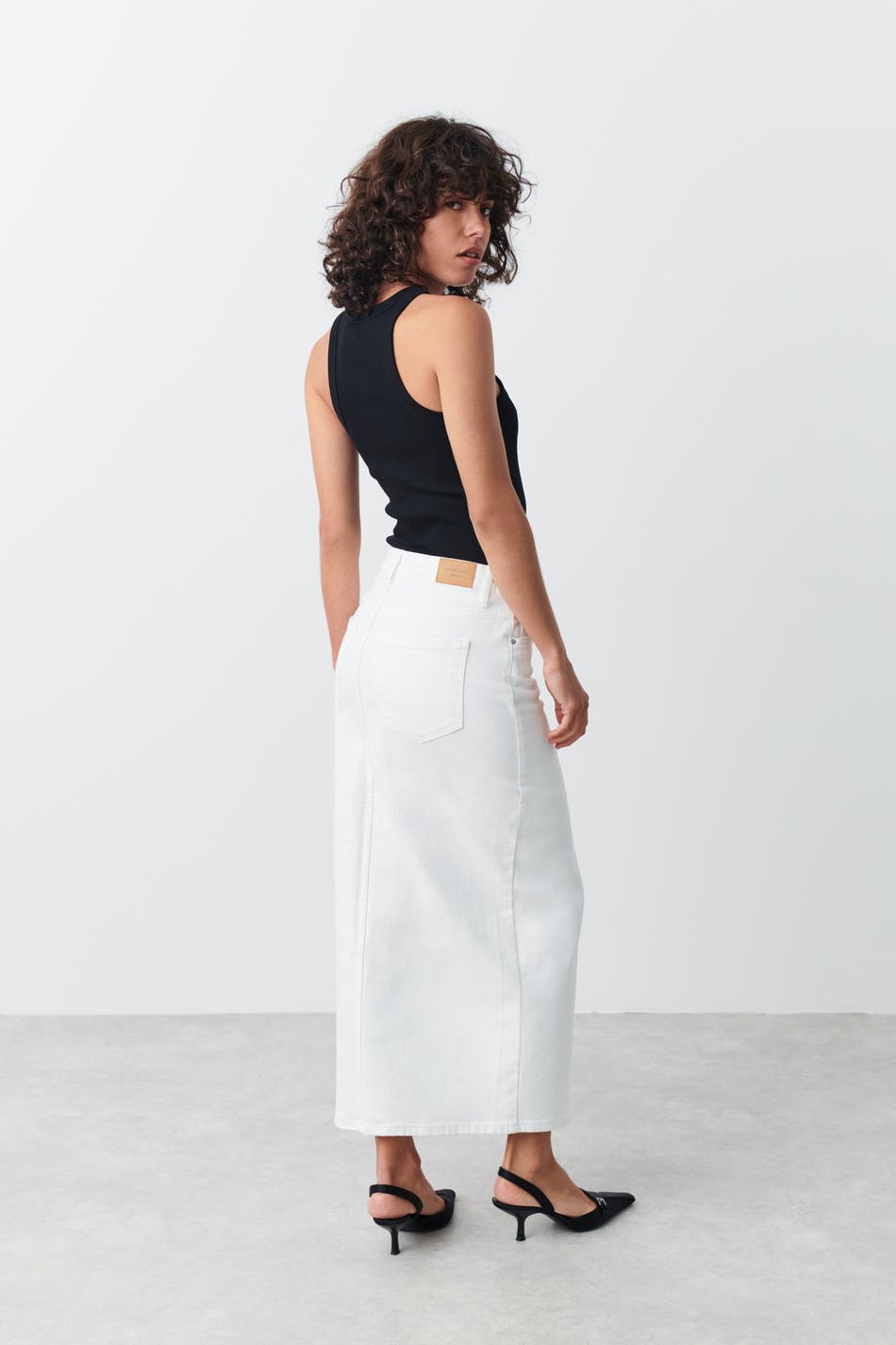 Long slit denim skirt