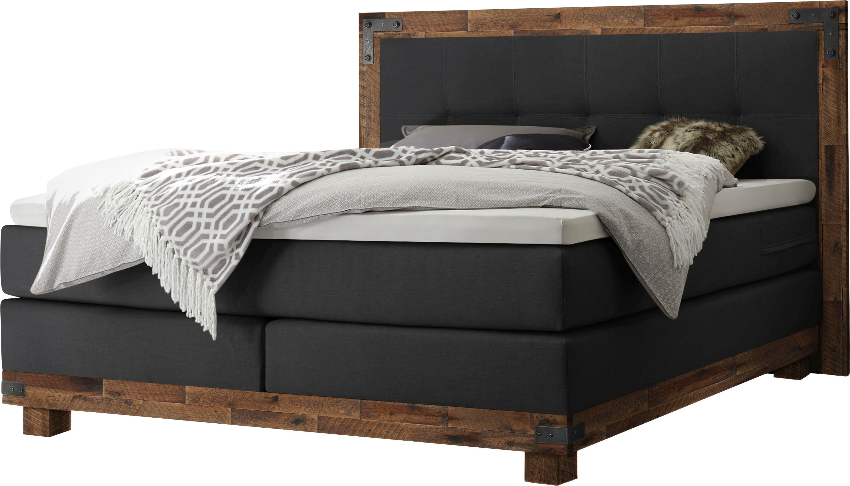 HASENA Boxspringbett Chicago, im Vintagelook mit Punktsteppung im Kopfteil, Massivholz-Umrandung