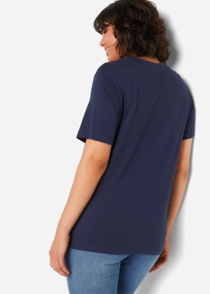 Weites Long-Shirt mit V-Ausschnitt, Kurzarm (5er Pack)