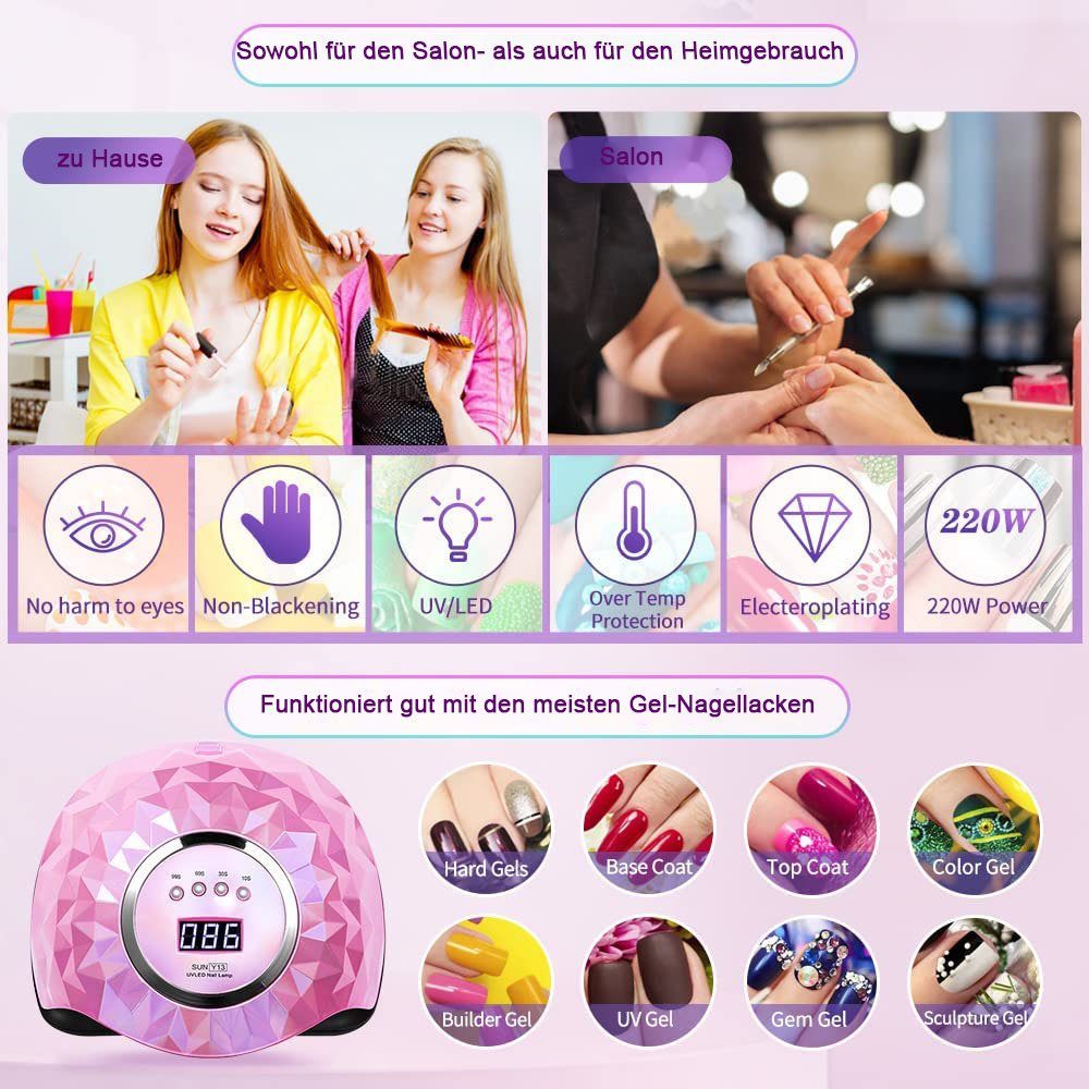 Aoucheni Lichthärtungsgerät 248W Nageltrockner Lampe Nagel Werkzeug-Set